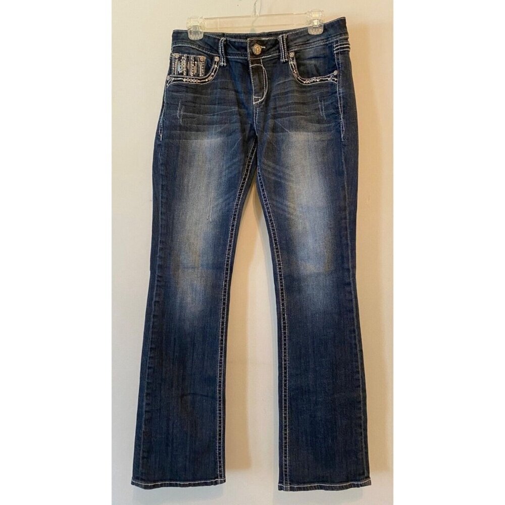 GRACE LA Pants Jeans Blue Denim Embellished Bling Pockets W 30 x L 32